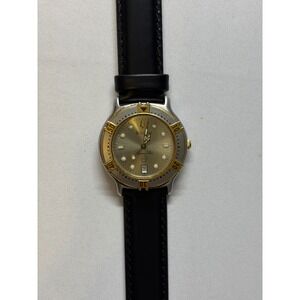 Bulova Marine Star Watch Mens 36mm Gold Silver Black Leather Diver C837129